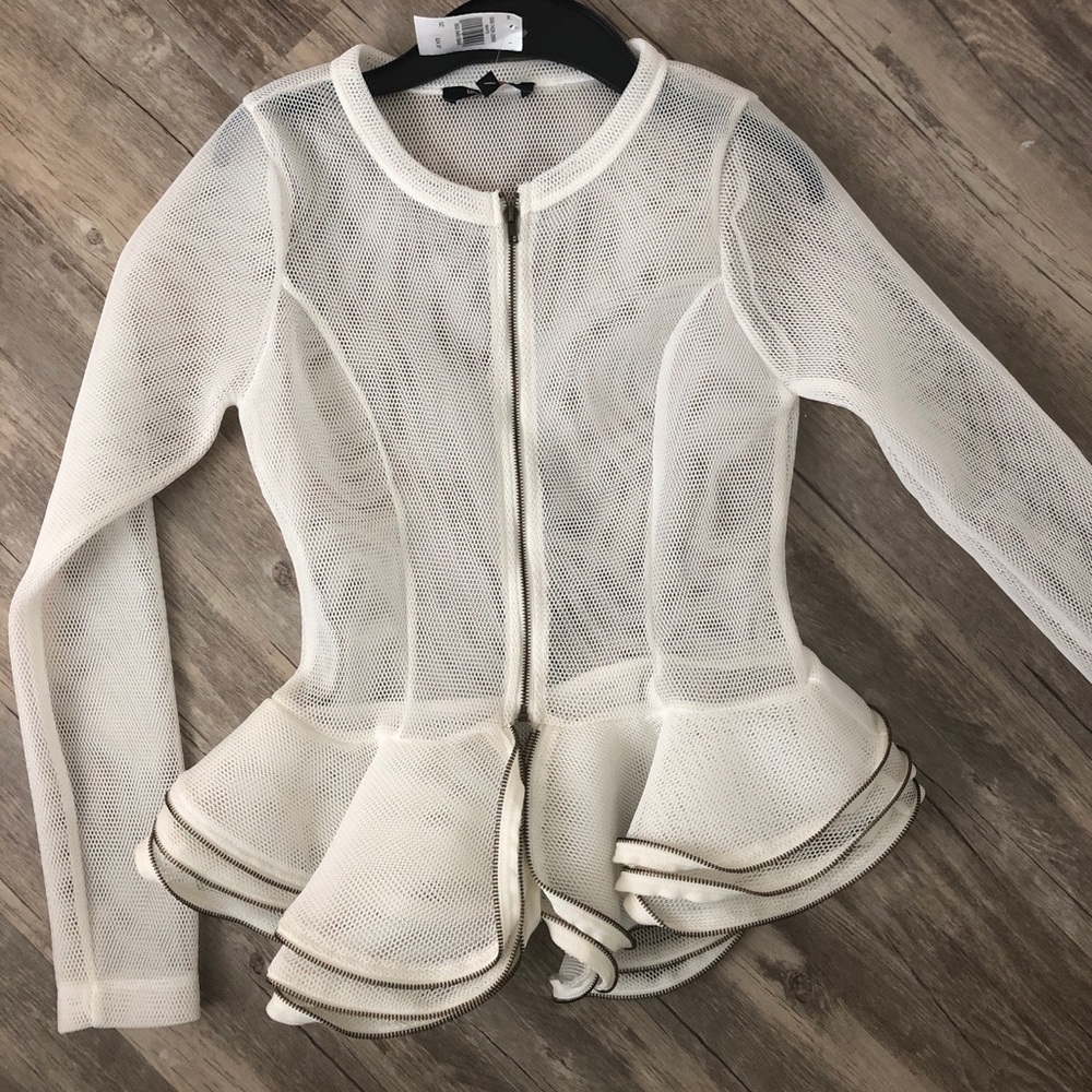 White Mesh Peplum Jacket